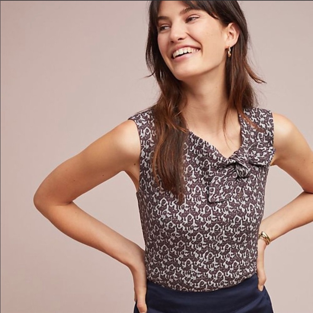 Anthropologie Maeve Brown Tomcat Cat Bow Top